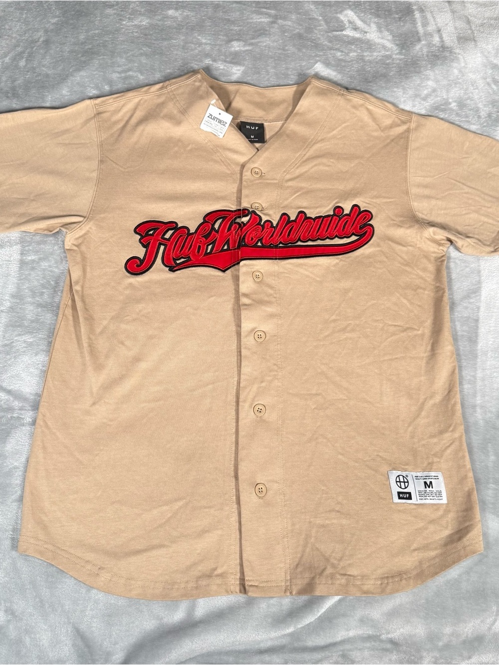 Huf Worldwide Cotton Baseball Jersey Shirt Mens M Embroidered NEW